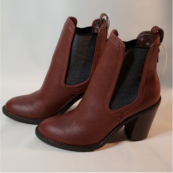 🆕 Merona Charli Red Brown Pull On Chelsea Ankle Boots with Block Heel, Size 6 - Picture 7 of 13